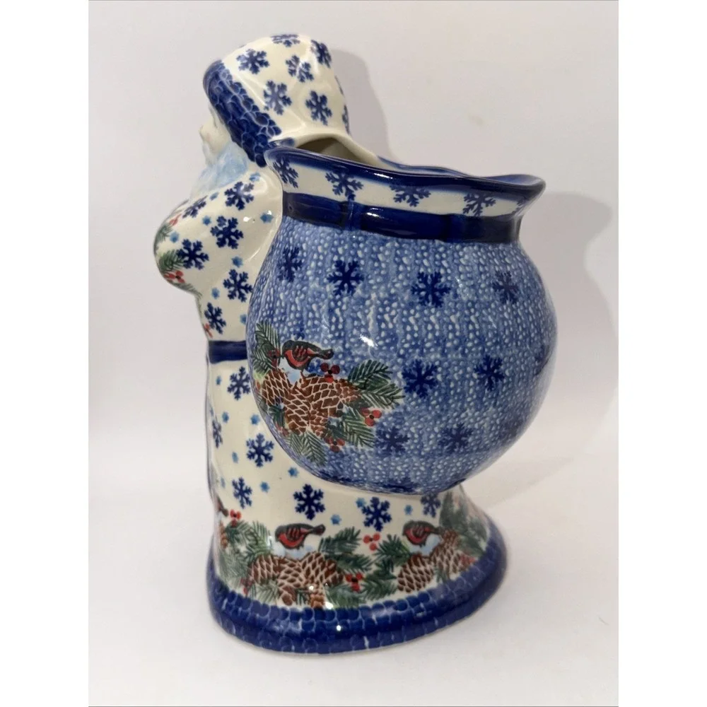 Polish Pottery Kalich SANTA CLAUS WITH BAG  Boleslawiec Artisan Table Cardinals